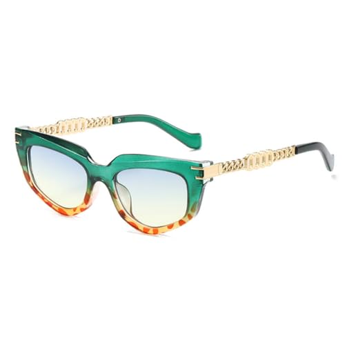 LVTFCO Mode Polygon Cat Eye Frauen Luxus Sonnenbrille Mode Farbverlauf Shades UV400 Männer Einzigartige Metall Kette Beine Sonnenbrille, grün blau gelb, Einheitsgröße von LVTFCO