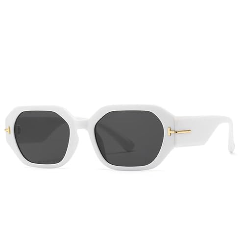 LVTFCO Mode Polygon Quadratische Sonnenbrille Frauen Retro Orange Lila Brillen Schattierungen UV400 Männer Trendige Sonnenbrille, Weiß Grau, Einheitsgröße von LVTFCO