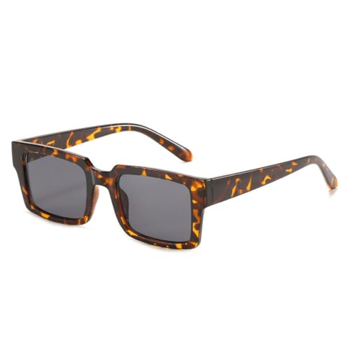 LVTFCO Mode Rechteckige Sonnenbrille Damen Vintage Leopard Rosa Lila Brillen Herren Trendige Quadratische Sonnenbrille Shades UV400,Weiß Grau,Einheitsgröße von LVTFCO