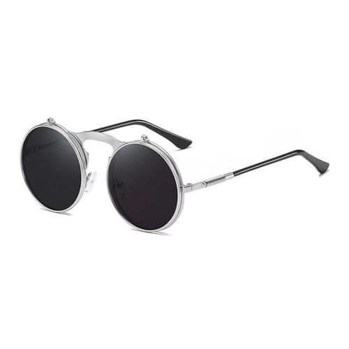 LVTFCO Mode Runde Flip Trennbare Linse Steampunk Sonnenbrille Frauen Vintage Metallrahmen Outdoor Brille Männer Sonnenbrille Schatten,Silberblau,Einheitsgröße von LVTFCO