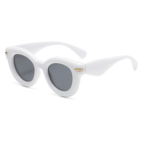 LVTFCO Mode einfache ovale Bubble Sonnenbrille Nieten Persönlichkeit Sonnenbrille weibliche Sonnenschutz vielseitige Brille, weiß schwarz von LVTFCO