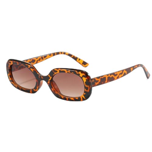 LVTFCO Modische, schlichte, lässige ovale Karett-Sonnenbrille im Retro-Stil mit dünnen Beinen, Anti-UV, kariert, gewellte Sonnenbrille für Damen, Leopard von LVTFCO