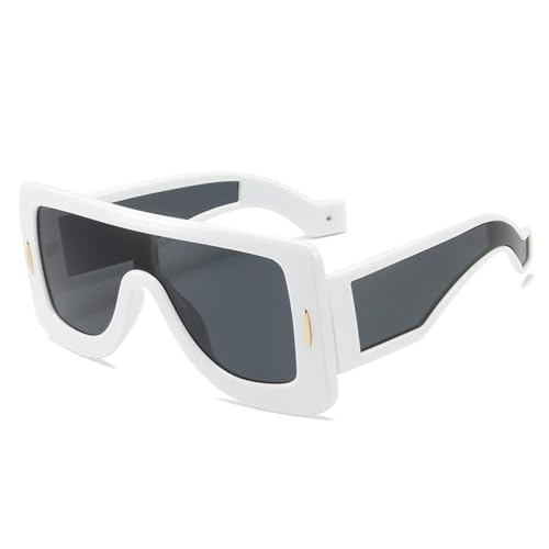 LVTFCO Modische, übergroße, quadratische, einteilige Herren-Sonnenbrille, bunte Spiegelbrille, Schattierungen, UV400, Damen-Luxus-Nieten-Sonnenbrille, Weißgrau, Einheitsgröße von LVTFCO