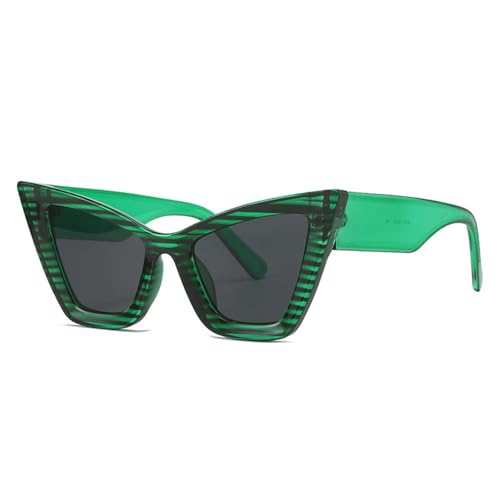 LVTFCO Modische, übergroße Cat-Eye-Sonnenbrille für Damen, Vintage-Sonnenbrille mit Farbverlauf, UV400, trendige Sonnenbrille für Herren, grün gestreift grau, Einheitsgröße von LVTFCO