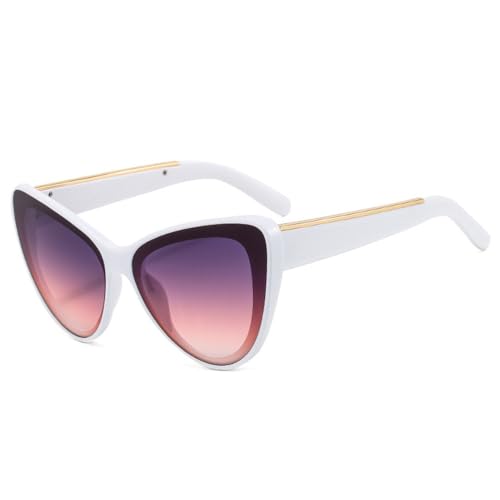 LVTFCO Modische, übergroße Katzenaugen-Sonnenbrille für Damen, Retro-Metalldekoration, trendige Herren-Sonnenbrille mit Farbverlauf, UV400, Weiß, Lila, Rosa, Einheitsgröße von LVTFCO