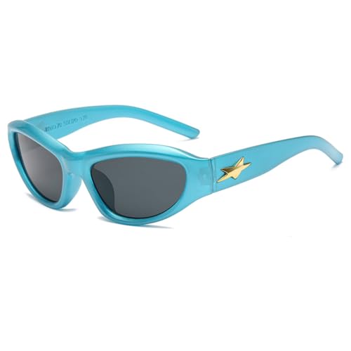 LVTFCO Modische Katzenaugen-Sonnenbrille für Damen und Herren, für den Außenbereich, Sport, Sonnenschutz, Steampunk-Sonnenbrille, UV400-Schutz, Blau/Schwarz von LVTFCO