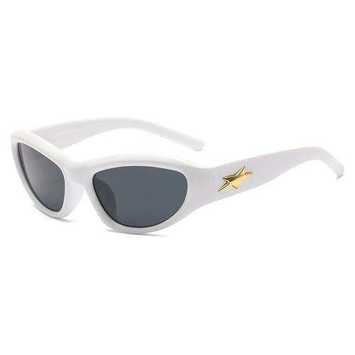 LVTFCO Modische Katzenaugen-Sonnenbrille für Damen und Herren, für den Außenbereich, Sport, Sonnenschutz, Steampunk-Sonnenbrille, UV400-Schutz, weiß von LVTFCO