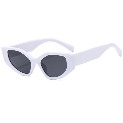 LVTFCO Modische Retro-Sonnenbrille mit Katzenaugen-Design, schwarz, für Damen und Herren, Punk-Sonnenbrille, UV400, Cateye-Sonnenbrille, Brillen, weiß von LVTFCO