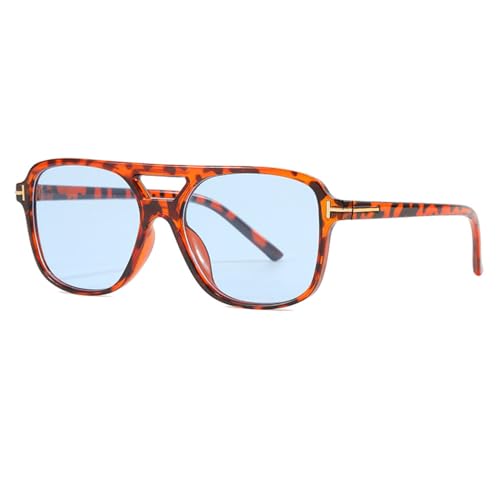 LVTFCO Modische Sonnenbrille für Damen, Doppelsteg, übergroße Sonnenbrille, oval, klassisch, Bonbonfarbe, UV400, Leopardenblau von LVTFCO