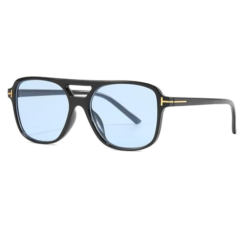 LVTFCO Modische Sonnenbrille für Damen, Doppelsteg, übergroße Sonnenbrille, oval, klassisch, Bonbonfarbe, UV400, Schwarz/Blau von LVTFCO