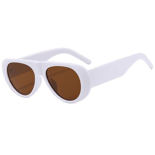 LVTFCO Modische Sonnenbrille im Retro-Stil mit großem Rahmen für Männer und Frauen, widerstandsfähig, oval, fortschrittlicher minimalistischer Stil, weiß von LVTFCO