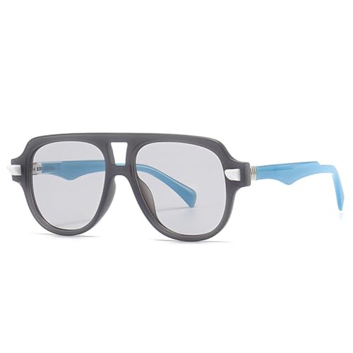 LVTFCO Modische Sonnenbrille mit Doppelsteg für Damen, Retro-Farbverlauf, UV400, trendige Sonnenbrille für Herren mit Nieten, Grau, Blau, Hellgrau, Einheitsgröße von LVTFCO