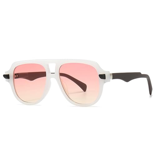 LVTFCO Modische Sonnenbrille mit Doppelsteg für Damen, Retro-Farbverlauf, UV400, trendige Sonnenbrille für Herren mit Nieten, Weiß, Rosa, Gelb, Einheitsgröße von LVTFCO