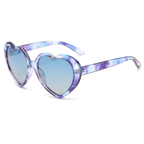LVTFCO Modische Sonnenbrille mit Farbverlauf, beliebte Pfirsichherz-Brille, Anti-UV-Sonnenbrille, buntes Regenbogen-Design, Blumenblau/Blau von LVTFCO