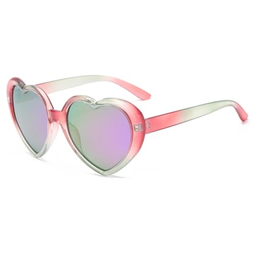 LVTFCO Modische Sonnenbrille mit Farbverlauf, beliebte Pfirsichherz-Brille, Anti-UV-Sonnenbrille, buntes Regenbogen-Design, rosa, grün, lila von LVTFCO