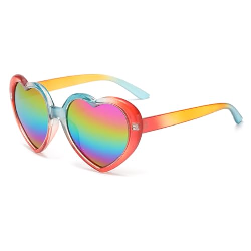 LVTFCO Modische Sonnenbrille mit Farbverlauf, beliebte Pfirsichherz-Brille, Anti-UV-Sonnenbrille, buntes Regenbogen-Design, rot, blau, Regenbogen von LVTFCO