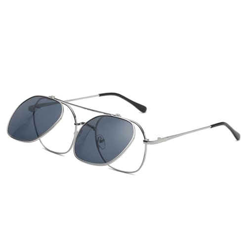 LVTFCO Modische Sonnenbrille mit Klappgläsern für Damen, Vintage, Metall, Punk-Brille, Herren, unregelmäßig, rund, blau, rosa, transparent, UV400, Silberblau, Einheitsgröße von LVTFCO