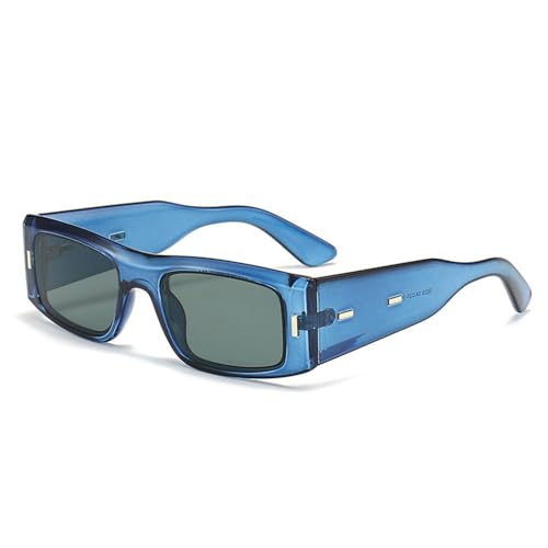 LVTFCO Modische Sonnenbrille mit quadratischen Nieten für Herren und breite Beine, Retro, blau-grüne Sonnenbrille, UV400, für Damen, mit Farbverlauf, Blau-Grau, Einheitsgröße von LVTFCO