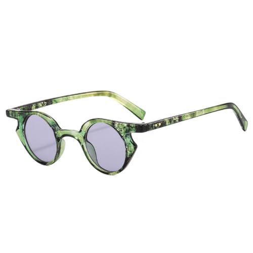 LVTFCO Modische kleine Katzenaugen-Sonnenbrille für Damen, Retro-Nieten, Dekoration, Herren, trendige Punk-Sonnenbrille mit runden Gläsern, UV400, grünes Muster grau, Einheitsgröße von LVTFCO