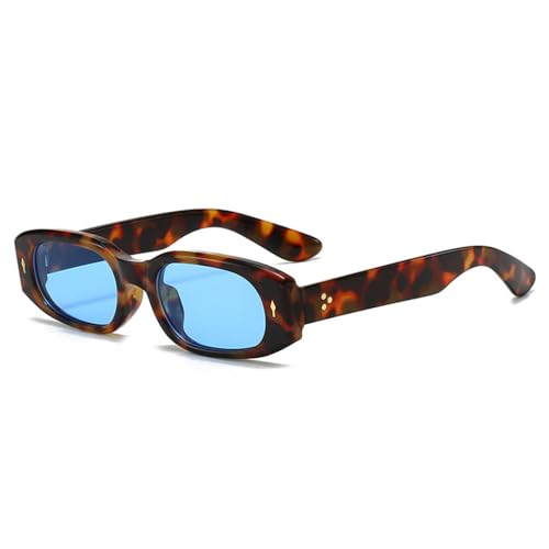 LVTFCO Modische kleine rechteckige Sonnenbrille für Damen, Retro, Bonbonfarben, UV400-Schutz, für Herren, trendige Punk-Nieten, Leopardenblau, Einheitsgröße von LVTFCO