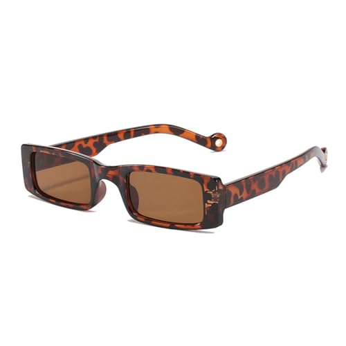LVTFCO Modische kleine rechteckige Sonnenbrille für Damen, Vintage, Leopardenmuster, Beige, Brillen für Herren, Trendfarben, UV400, Rosa, Gelb, Sonnenbrille, Weiß, Grau, Einheitsgröße von LVTFCO