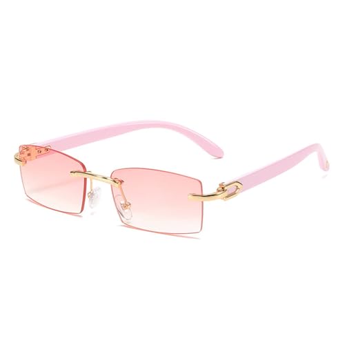 LVTFCO Modische kleine rechteckige Sonnenbrille für Damen, Vintage, randlos, transparent, Ozean-Farbverlauf, Sonnenbrille für Herren, UV400, Muster lila rosa, Einheitsgröße von LVTFCO
