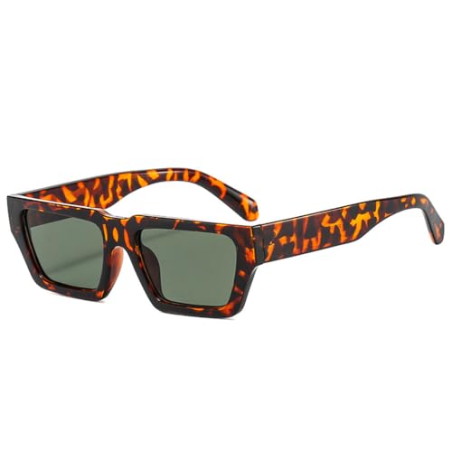 LVTFCO Modische kleine rechteckige Sonnenbrille in Gelee-Grau für Damen, UV400, Retro, quadratisch, Leopardenmuster, Herren-Sonnenbrille, Leopardenmuster, Dunkelgrün, Einheitsgröße von LVTFCO