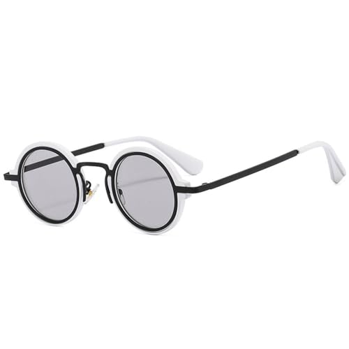 LVTFCO Modische kleine runde Punk-Sonnenbrille für Herren, Retro, klare Farbverlauf-Sonnenbrille, UV400, trendige Sonnenbrille für Damen, Weiß, Hellgrau, Einheitsgröße von LVTFCO