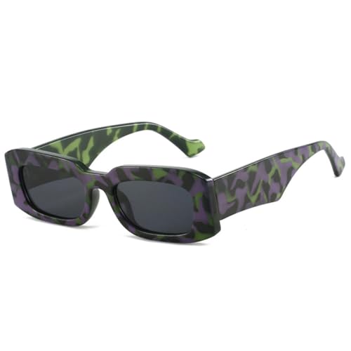 LVTFCO Modische quadratische Damen-Sonnenbrille mit Farbverlauf, UV400, Retro-Gelee-Farbe, trendige Sonnenbrille für Herren, grün-violettes Muster, Einheitsgröße von LVTFCO