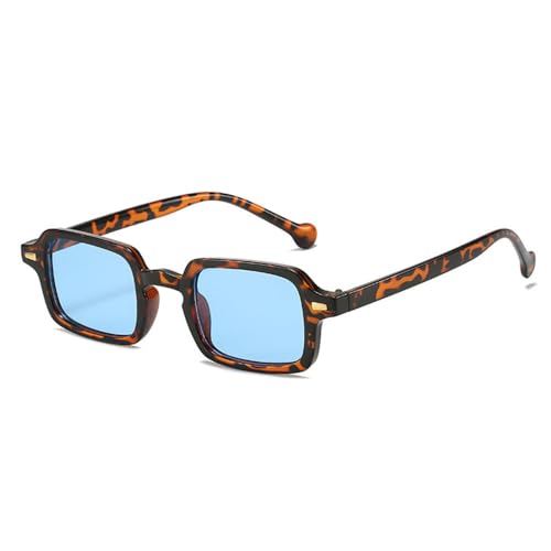 LVTFCO Modische quadratische Sonnenbrille für Damen, Retro-Nieten-Dekoration, Farbverlauf, UV400, Leopardenmuster, blaue Sonnenbrille für Herren, Leopardenblau, Einheitsgröße von LVTFCO