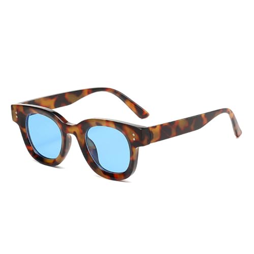 LVTFCO Modische quadratische Sonnenbrille für Damen, klare Ozeangläser, Retro-Nieten-Dekoration, Herren, Punk-Sonnenbrille mit Leopardenmuster, UV400, Leopardenblau, Einheitsgröße von LVTFCO