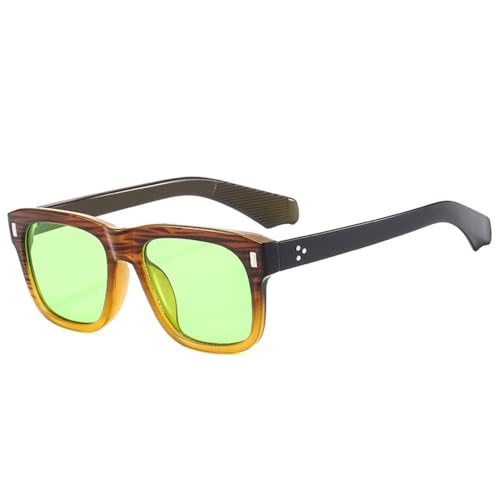 LVTFCO Modische quadratische Sonnenbrille für Damen, klare Ozeanlinse, Brillen, Vintage-Nieten, Dekoration, Punk-Männer, trendige grüne Sonnenbrille, braun gestreift grün, Einheitsgröße von LVTFCO