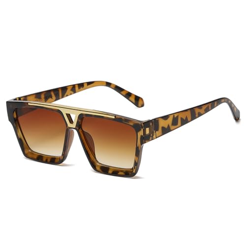 LVTFCO Modische quadratische Sonnenbrille für Damen und Herren, Metall, hohl, Sonnenschutz für den Außenbereich, große Rahmen, Leopard von LVTFCO