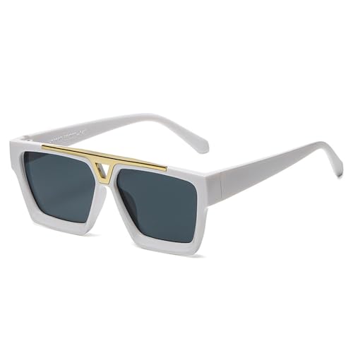 LVTFCO Modische quadratische Sonnenbrille für Damen und Herren, Metall, hohl, Sonnenschutz für den Außenbereich, große Sonnenbrille, weiß von LVTFCO