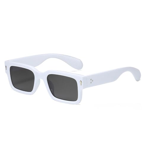 LVTFCO Modische quadratische Sonnenbrille in Kontrastfarbe für Damen, Retro, Teegrün, Farbverlauf, UV400, für Herren, trendige Punk-Nieten, Sonnenbrille, Weißgrau, Einheitsgröße von LVTFCO