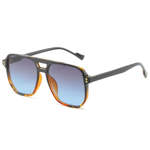LVTFCO Modische quadratische Sonnenbrille mit Doppelsteg für Damen, Retro-Nieten-Dekoration, UV400-Schutz, für Herren, Farbverlauf, trendige Sonnenbrille, Schwarz, Grau, Blau, Einheitsgröße von LVTFCO