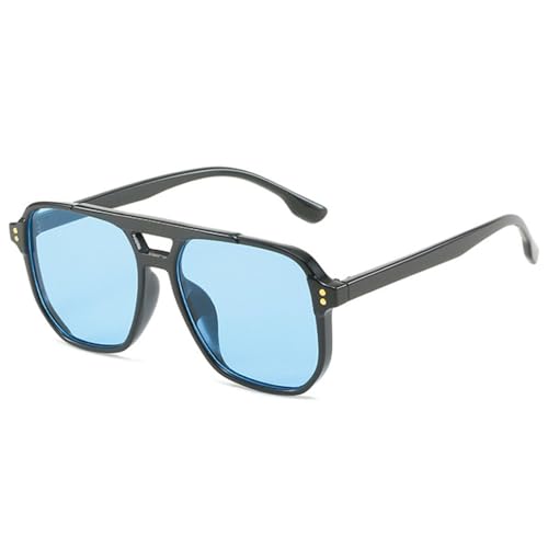 LVTFCO Modische quadratische Sonnenbrille mit Doppelsteg für Damen, Retro-Nieten-Dekoration, UV400-Schutz, für Herren, Farbverlauf, trendige Sonnenbrille, Schwarz/Blau, Einheitsgröße von LVTFCO