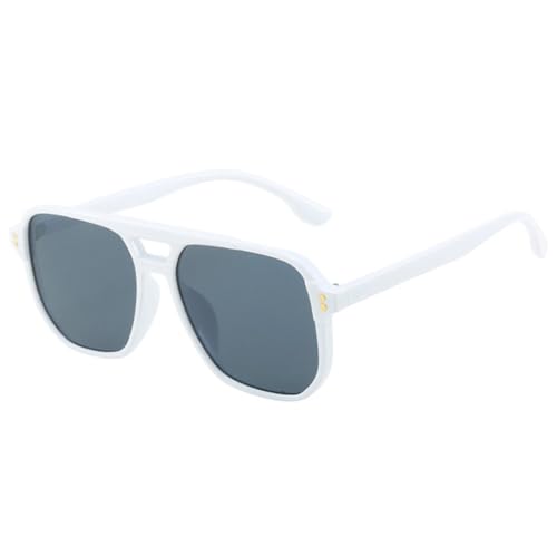 LVTFCO Modische quadratische Sonnenbrille mit Doppelsteg für Damen, Retro-Nieten-Dekoration, UV400-Schutz, für Herren, Farbverlauf, trendige Sonnenbrille, Weißgrau, Einheitsgröße von LVTFCO