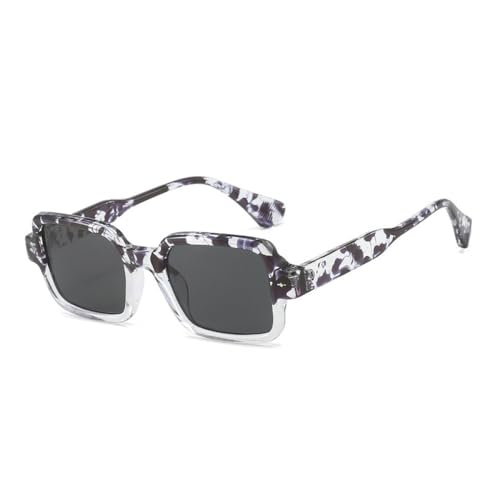 LVTFCO Modische quadratische zweifarbige Sonnenbrille für Damen, Vintage, Nieten, UV400, Herren, klarer Linsenrahmen, Muster klar grau, Einheitsgröße von LVTFCO