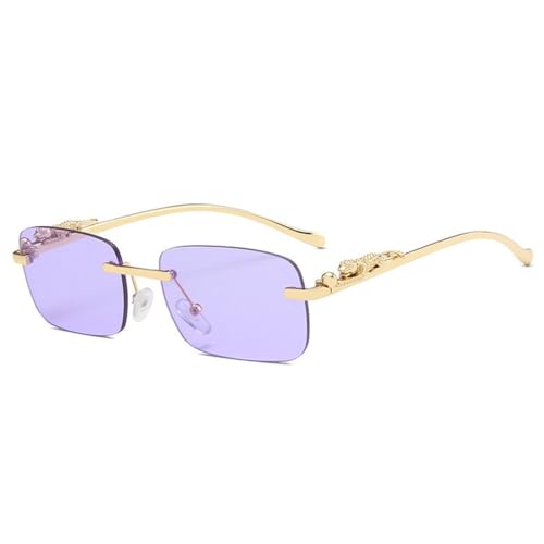 LVTFCO Modische randlose rechteckige Sonnenbrille für Damen, Retro-Dekoration, klare Ozeanlinse, Brille für Herren, Sonnenbrille, UV400, Goldviolett, Einheitsgröße von LVTFCO