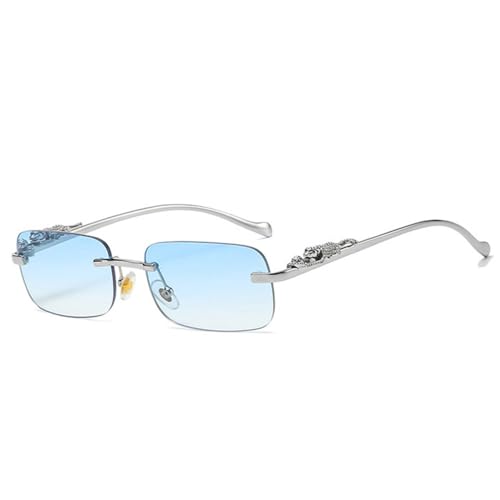 LVTFCO Modische randlose rechteckige Sonnenbrille für Damen, Retro-Dekoration, klare Ozeanlinse, Brille für Herren, Sonnenbrille, UV400, Silber-Blau-Farbverlauf, Einheitsgröße von LVTFCO