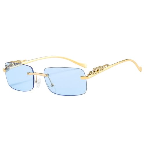 LVTFCO Modische randlose rechteckige Sonnenbrille für Damen, Retro-Dekoration, klare Ozeanlinse, Brillen für Herren, Sonnenbrillen, UV400, Blau, Einheitsgröße von LVTFCO