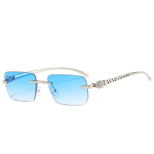 LVTFCO Modische randlose rechteckige Sonnenbrille für Damen, klare Ozean-Verlaufslinse, Brillen für Herren, einzigartige Sonnenbrille, silberfarbener blauer Farbverlauf, Einheitsgröße von LVTFCO