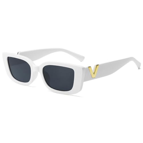 LVTFCO Modische rechteckige Sonnenbrille für Damen, luxuriös, Vintage, kleiner Rahmen, Sonnenbrille für Damen, klassisch, schwarz, quadratisch, weiß, Einheitsgröße von LVTFCO