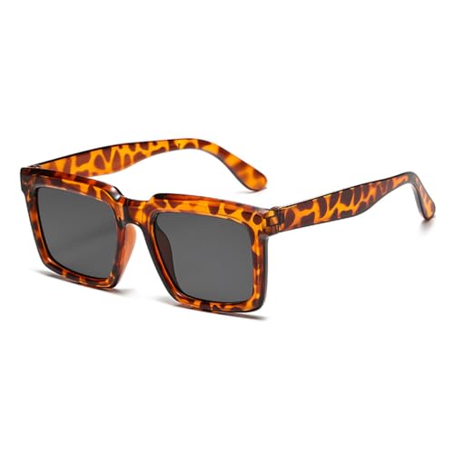 LVTFCO Modische rechteckige Sonnenbrille für Damen mit quadratischem Rahmen, Vintage-Sonnenbrille für Herren, Schattierungen für Damen, UV400, Leopard von LVTFCO