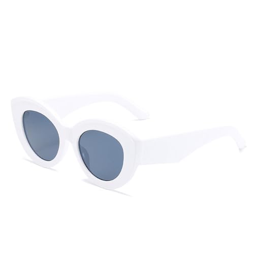 LVTFCO Modische übergroße Cat-Eye-Sonnenbrille für Damen, Retro, Jelly-Farbstreifen, Brillen, UV400, runde Sonnenbrille für Herren, Weißgrau, Einheitsgröße von LVTFCO