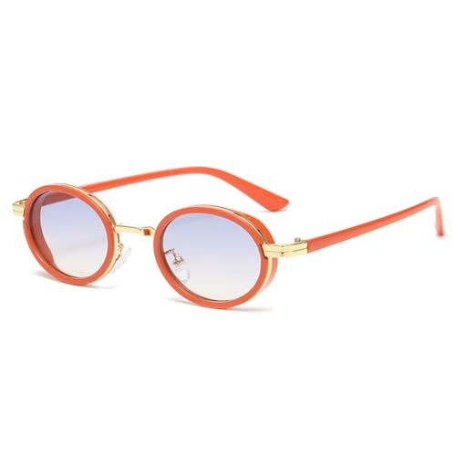 LVTFCO Ovale Punk-Sonnenbrille für Damen, Metallrahmen, Sonnenbrille für Herren, klassischer Vintage-Steampunk-Brillenschirm, UV400, Orange/Blau von LVTFCO