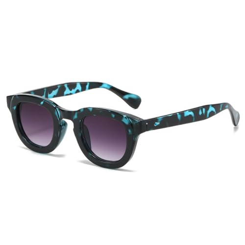 LVTFCO Ovale Sonnenbrille Damen Candy Color Gradient Lens Brillen Herren Trendige dunkelgrüne Sonnenbrille Nieten Dekoration UV400, Blaues Leopardengrau, Einheitsgröße von LVTFCO