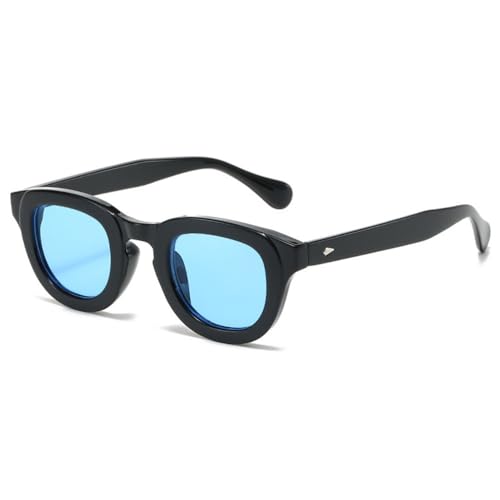 LVTFCO Ovale Sonnenbrille Damen Candy Color Gradient Lens Brillen Herren Trendige dunkelgrüne Sonnenbrille Nieten Dekoration UV400,Schwarzblau,Einheitsgröße von LVTFCO