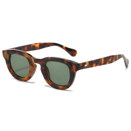 LVTFCO Ovale Sonnenbrille für Damen, Bonbonfarben, Verlaufsgläser, Brillen für Herren, trendige dunkelgrüne Sonnenbrille mit Nietenverzierung, UV400, Leopardenmuster, dunkelgrün, Einheitsgröße von LVTFCO